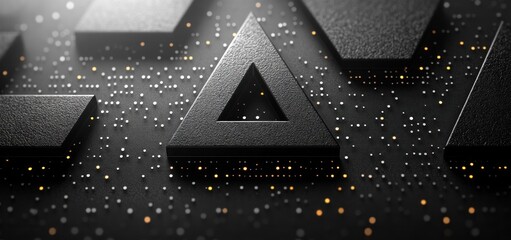 Poster - Abstract Dark Triangle Digital Art: Geometric Shapes and Circuit Board