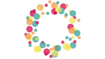 Poster - Colorful Watercolor Dot Frame Animation - Seamless Loop of Vibrant Balls Rotating on White Background - Playful Multicolor Border for Creative, Artistic, and Decorative Visual Design in 4K