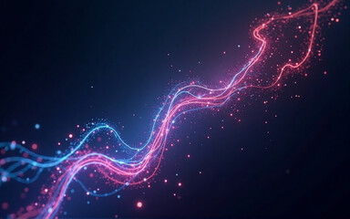 Aufkleber - abstract artwork featuring luminous, swirling trails of pink and blue light particles against a dark