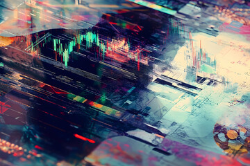 Poster - Abstract digital art piece with overlaid financial data.