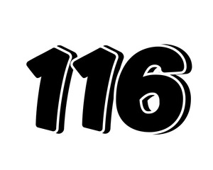 Poster - Stylized black number 116 on transparent background, with a bold, 3D appearance and shadow effects for added depth and dimension using as design elements