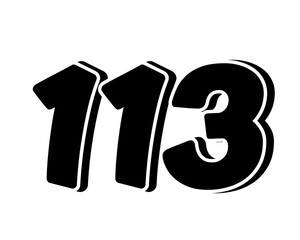 Poster - Stylized black number 113 on transparent background, with a bold, 3D appearance and shadow effects for added depth and dimension using as design elements