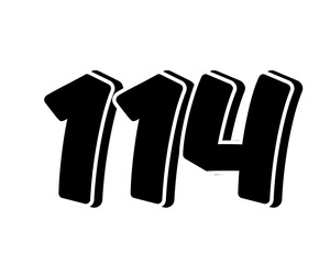 Poster - Stylized black number 114 on transparent background, with a bold, 3D appearance and shadow effects for added depth and dimension using as design elements