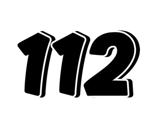 Poster - Stylized black number 112 on transparent background, with a bold, 3D appearance and shadow effects for added depth and dimension using as design elements