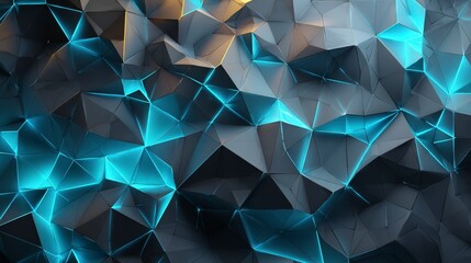 Poster - Abstract polygon texture neon blue edge glow geometric pattern with reflective surfaces and blue highlights.