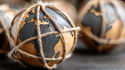Poster - a beautiful globe resting on a rustic wooden table symbolizing global supply chain and investment op