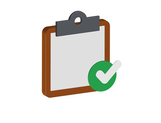 Poster - Simple 3D illustration of a clipboard icon with a check mark in a green circle.