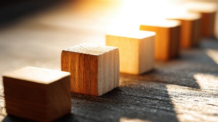 Poster - Simple wooden block on table symbolizing foundations of growth equity investment strategies and financial planning