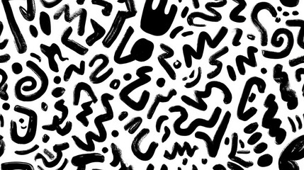 Poster - Hand drawn doodle lines seamless pattern Abstract black shapes on a white background create a dynamic, artistic pattern.