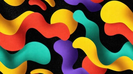 Poster - Retro 80s wave seamless pattern Colorful abstract pattern with flowing shapes on a dark background.