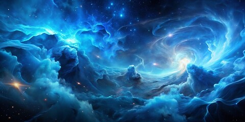 Poster - Ethereal Blue Nebula Haze: Abstract Cosmic Night Photography