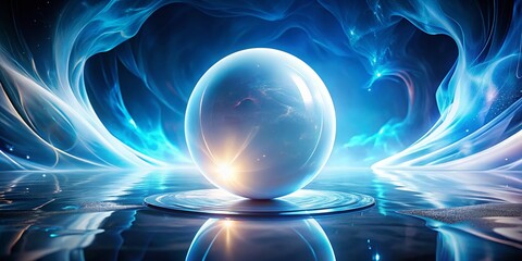 Poster - Futuristic White Orb with Glowing Blue Core: Abstract Portrait Photography