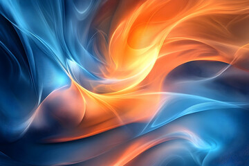 Poster - Abstract swirling forms of vibrant orange and blue.