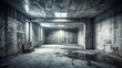 © Sirinporn - Grunge Abandoned Concrete Hall: Monochrome Empty Interior Stock Photo