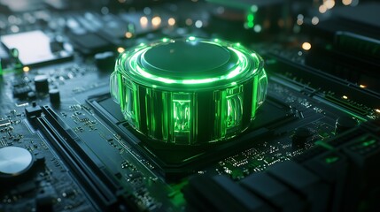 Poster - futuristic green technology cpu cooling system motherboard closeup detailed high tech digital render