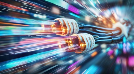 Poster - High Speed Fiber Optic Cables Network Digital Data Transfer Technology Abstract Background Futuristic Internet Connection Global Network Infrastructure Modern Communication System Rapid Data