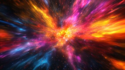 Poster - Vibrant Cosmic Nebula Explosion Colorful Galaxy Starburst Abstract Background Digital Art High Resolution Fantastic Universe Space Energy Powerful Light Rays Intense Vivid Colors Dynamic    