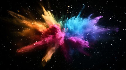 Poster - Vibrant Cosmic Color Explosion Abstract Background Design Digital Art Colorful Nebula Galaxy Paint Powder Burst Multicolored Fantasy Space Starry Night Sky Festive Holi Texture Dark Light   