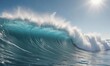 © Cartoon - Abstract blue ocean waves, sunlight, white foam crests , light, white, wave