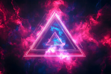 Poster - Abstract neon triangles in a vibrant nebula.