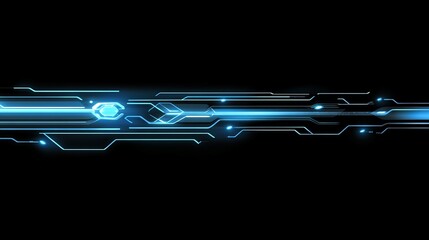 Poster - Glowing blue futuristic lines and shapes on a black background creating a tech interface look