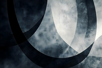 Poster - Abstract shapes in dark gray and white tones.