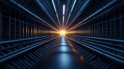 Poster - Futuristic tunnel leading to bright light, showcasing depth, perspective, and modern architecture design elements