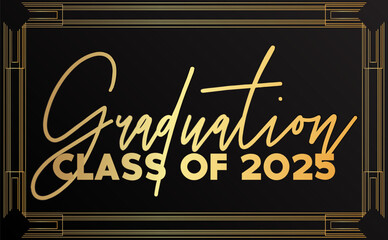 Poster - 2025 Graduation design template. Vintage party invitation, congratulation event, greeting card. Vector high school or college graduate poster.