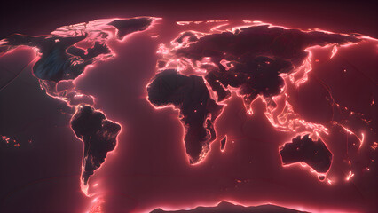 Poster - Global digital map with red glowing lights in a connected network pattern