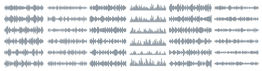 Aufkleber - Podcast sound waves, audio spectrum waveforms, music or voice digital track vector line soundwaves with abstract pattern of sound frequency. Isolated podcast visualizer audio waves and waveforms set
