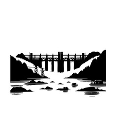 Poster - Majestic Dam Landscape: Black and White Minimalist Art