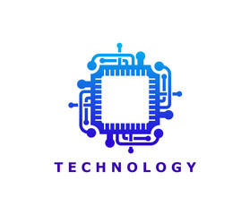 Aufkleber - Computer chip, artificial intelligence science icon or symbol. Computer technology chip vector sign, semiconductor or software startup icon. Electronics industry processor emblem or AI tech symbol