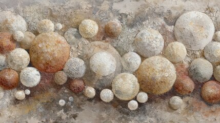 Poster - Abstract design featuring many rounded forms in earth tones.