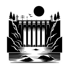 Poster - Majestic Dam: A Black and White Landscape
