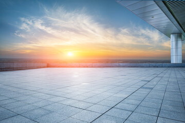Wall Mural - empty square floor with beautiful sky clouds at sunset