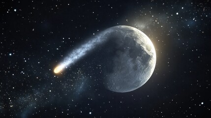 Wall Mural - Celestial body hurtling towards a celestial sphere.
