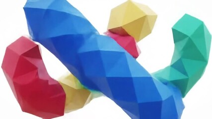 Poster - Close up of colorful polygonal shapes including cubes and curved forms on a white background