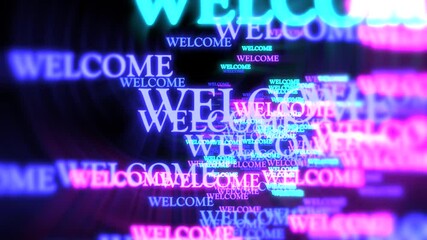 Poster - Neon Welcome Sign Rotating Text Animation Loop