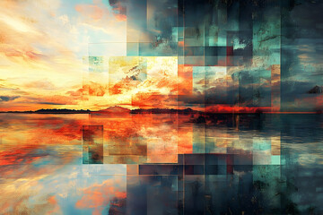Poster - Colorful abstract landscape reflecting a vibrant sunset.