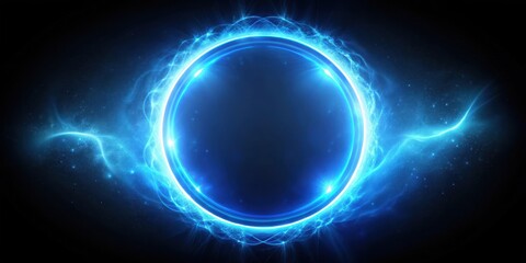 Wall Mural - A glowing blue circular light forms a mystical aura in the darkness, ambiance, celestial,  ambiance, celestial, mystic