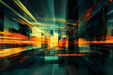 Poster - Dynamic, digital cityscapes with vibrant colors and motion blur.