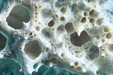 Poster - Abstract, porous texture of a sculpted, frothy substance.