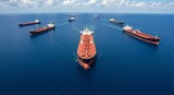 Aerial View of Oil Tanker Fleet on the Ocean
