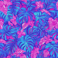 Wall Mural - Vibrant tropical leaves in seamless pattern, full of color in summer