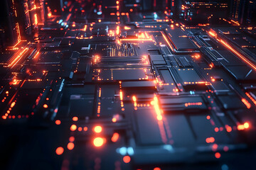 Poster - Abstract digital circuit board design with glowing lines.