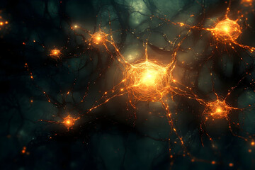 Poster - Intricate network of glowing neural cells.