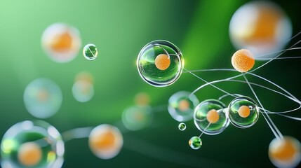 Poster - Abstract image of colorful, translucent cells floating amid a green background.