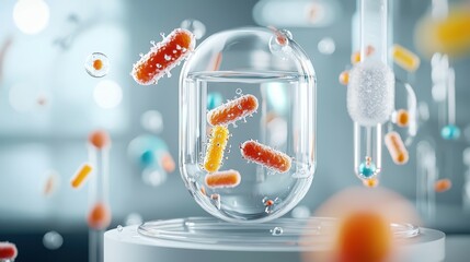 Poster - Colorful bacteria and microorganisms in a scientific laboratory setting.