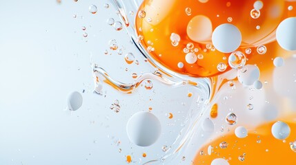 Poster - Abstract composition of orange and white bubbles in liquid, evoking a sense of fluidity.