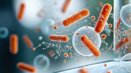 Poster - Colorful bacteria and cells in a scientific abstract illustration.